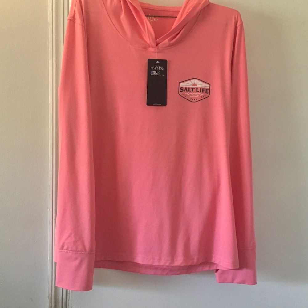 Salt Life Coral Pink Hooded Long Sleeve Shirt